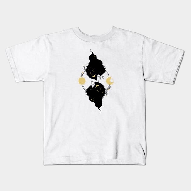 Black and Gold Zodiac Sign GEMINI Kids T-Shirt by KOTOdesign